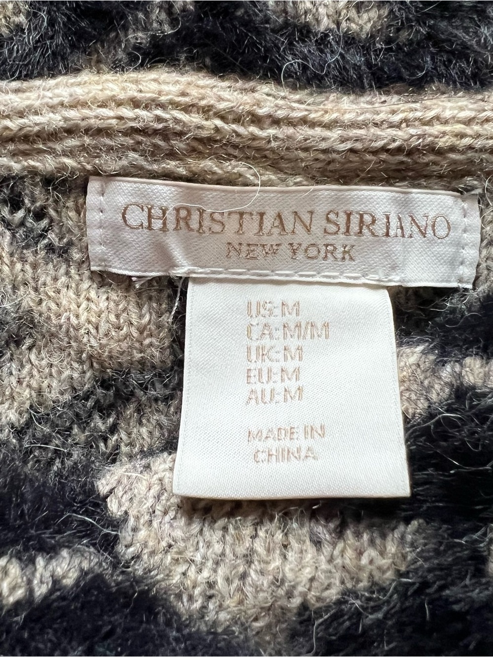 Christian Siriano Black and Cream Patterned Funnel Neck Sweater - Picture 2 of 6
